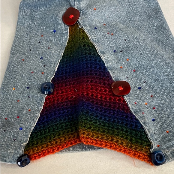 Women’s EUC VINTAGE HAND CRAFTED UPCYCLED LAND’S END Flare Jeans Sz 14T - Picture 14 of 16